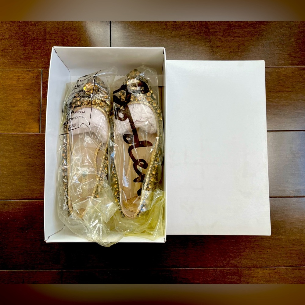 Boden gold metallic leather jeweled pumps, size 37.5